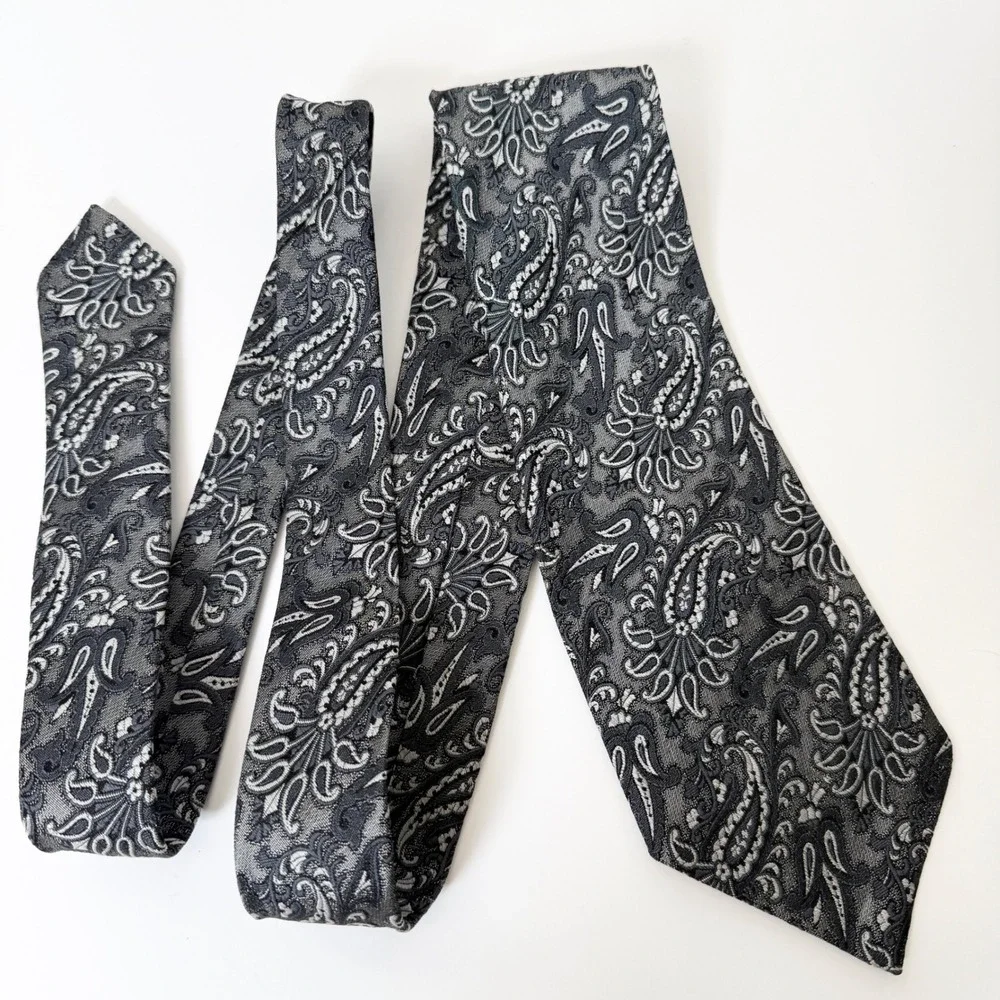VTG Count Marco Men Paisley Necktie Gray Italy Luxury Designer Tie Formal Career